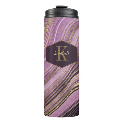 Abstract Agate Monogram Mauve ID827 Thermal Tumbler