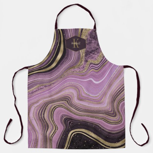 Abstract Agate Monogram Midnight ID827 Apron