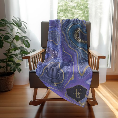 Abstract Agate Monogram Midnight ID827 Fleece Blanket