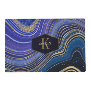 Abstract Agate Monogram Midnight ID827 Placemat
