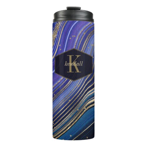 Abstract Agate Monogram Midnight ID827 Thermal Tumbler