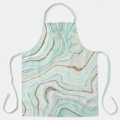 Abstract Agate Monogram Mint ID827 Apron