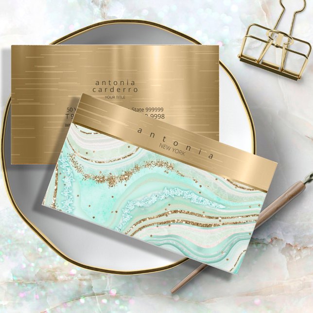 Abstract Agate Monogram Mint ID827 Business Card (Creator Uploaded)