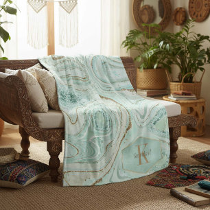 Abstract Agate Monogram Mint ID827 Fleece Blanket