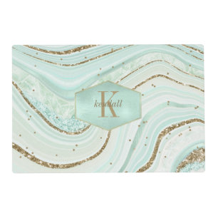 Abstract Agate Monogram Mint ID827 Placemat