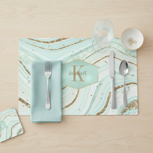 Abstract Agate Monogram Mint ID827 Placemat