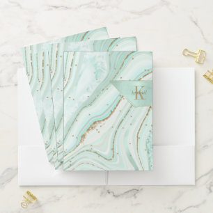 Abstract Agate Monogram Mint ID827 Pocket Folder
