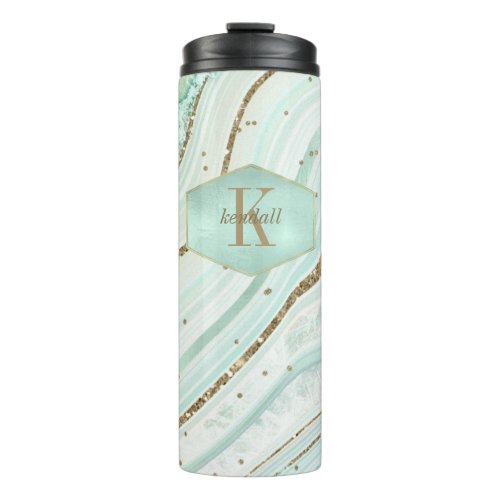Abstract Agate Monogram Mint ID827 Thermal Tumbler