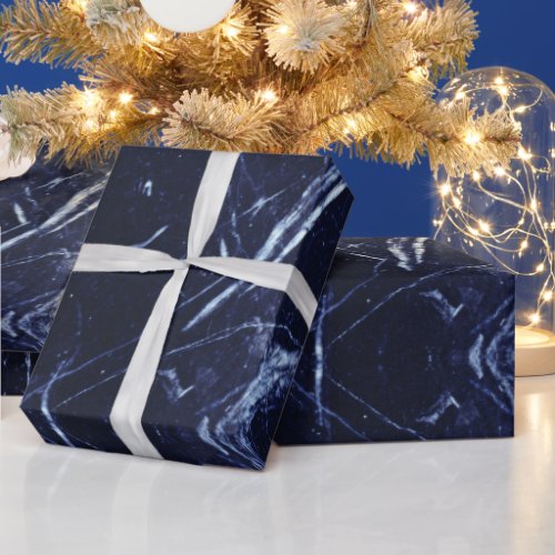 Abstract Agate Navy Blue Marble Swirl Wrapping Paper