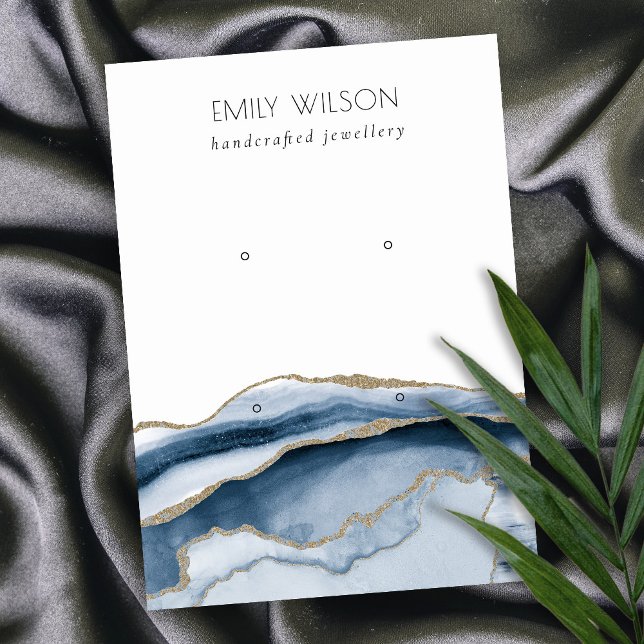 Abstract Agate Navy Gold 2 Stud Earring Display Business Card (Creator Uploaded)