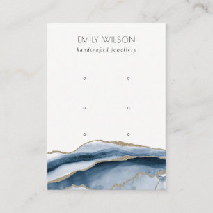 Abstract Agate Navy Gold 3 Stud Earring Display Business Card