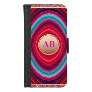 Abstract Agate Pattern Red Pink Blue Glitter iPhone 8/7 Wallet Case