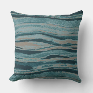 Abstract Agate Stripe Teal Green Blue Taupe Outdoor Pillow