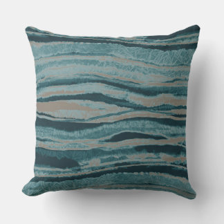 Abstract Agate Stripe Teal Green Blue Taupe Outdoor Pillow
