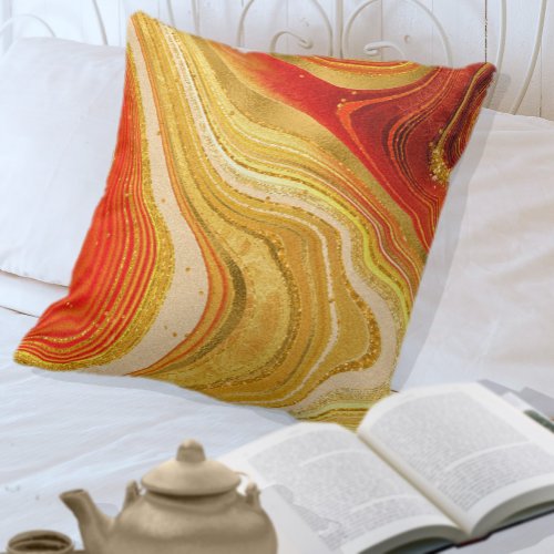 Abstract Agate V1 Hot Orange ID827 Throw Pillow