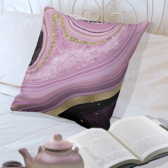 Abstract Agate V1 Mauve ID827 Throw Pillow (Creator Uploaded)