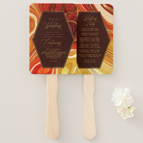 Abstract Agate Wedding Ceremony Hot Orange ID827 Hand Fan