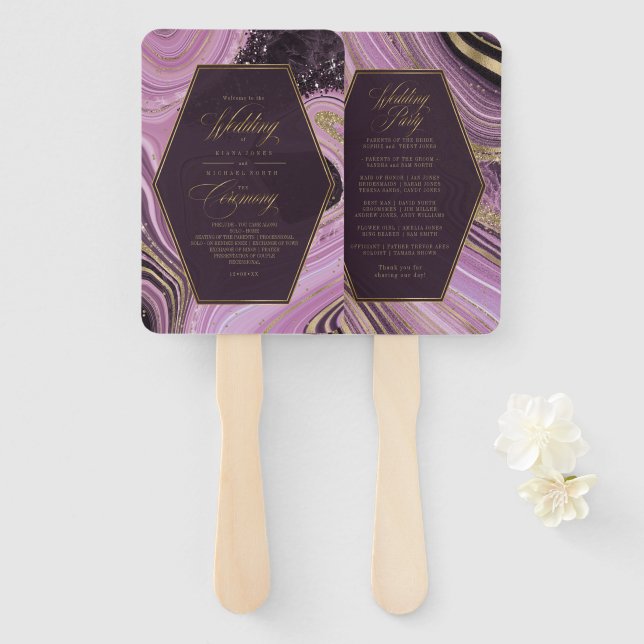Abstract Agate Wedding Ceremony Mauve ID827 Hand Fan (Front and Back)