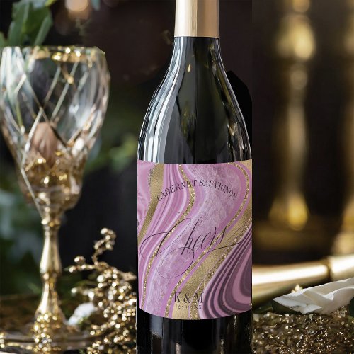 Abstract Agate Wedding Cheers Mauve ID827  Wine Label