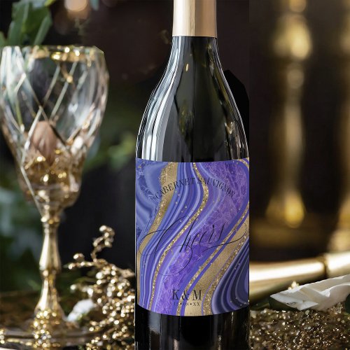 Abstract Agate Wedding Cheers Midnight ID827 Wine Label