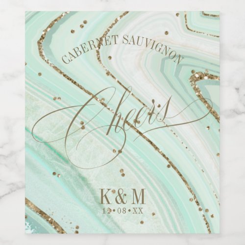 Abstract Agate Wedding Cheers Mint ID827 Wine Label