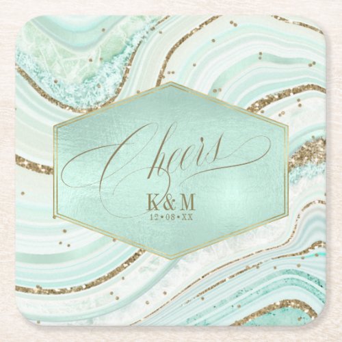 Abstract Agate Wedding Cheers V1 Mint ID827 Square Paper Coaster