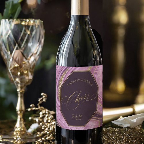 Abstract Agate Wedding Cheers V2 Mauve ID827 Wine Label