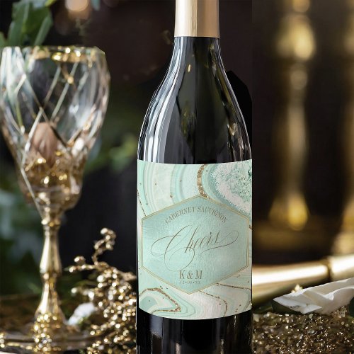 Abstract Agate Wedding Cheers V2 Mint ID827 Wine Label