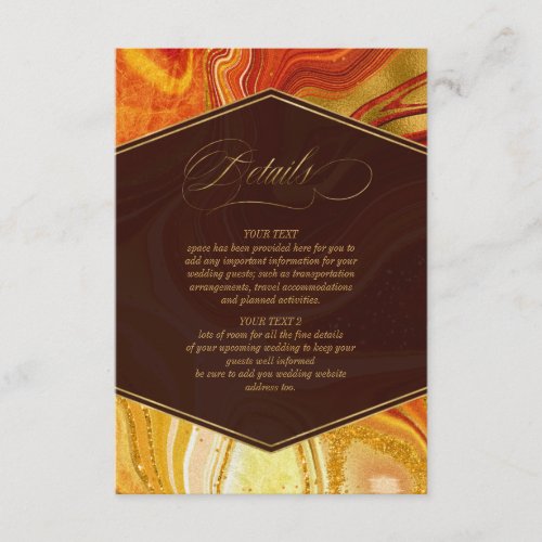 Abstract Agate Wedding Details Hot Orange ID827 Enclosure Card