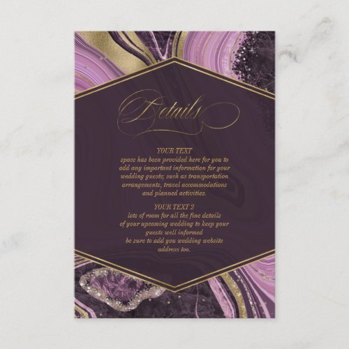 Abstract Agate Wedding Details Mauve ID827 Enclosure Card