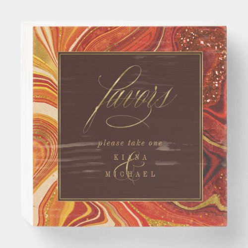 Abstract Agate Wedding Favors Hot Orange ID827 Wooden Box Sign