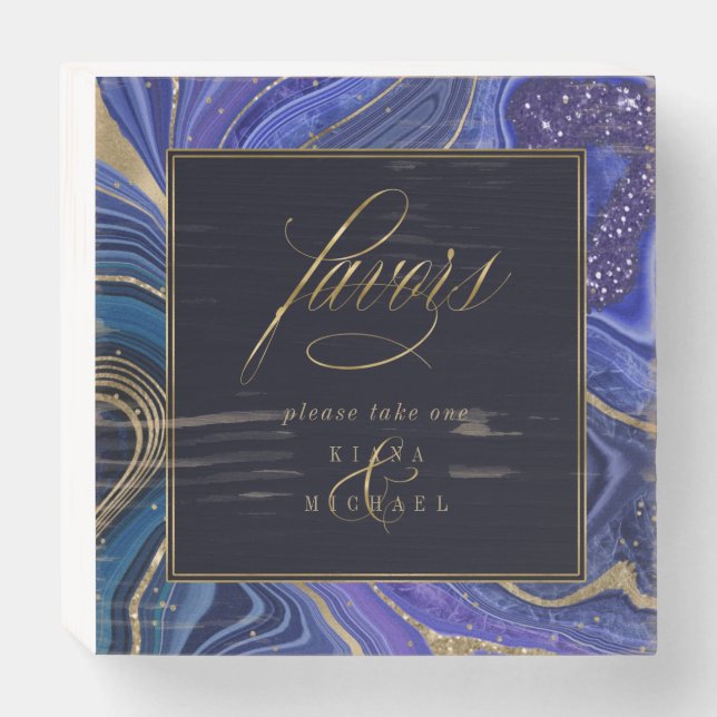 Abstract Agate Wedding Favors Midnight ID827 Wooden Box Sign (Front Horizontal)