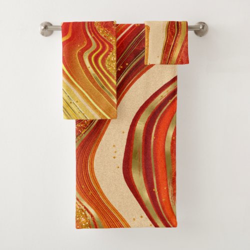 Abstract Agate Wedding Hot Orange ID827 Bath Towel Set