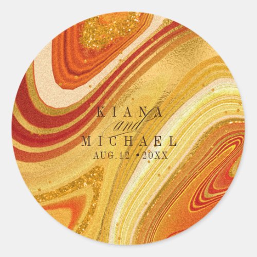 Abstract Agate Wedding Hot Orange ID827 Classic Round Sticker
