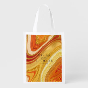 Abstract Agate Wedding Hot Orange ID827 Grocery Bag