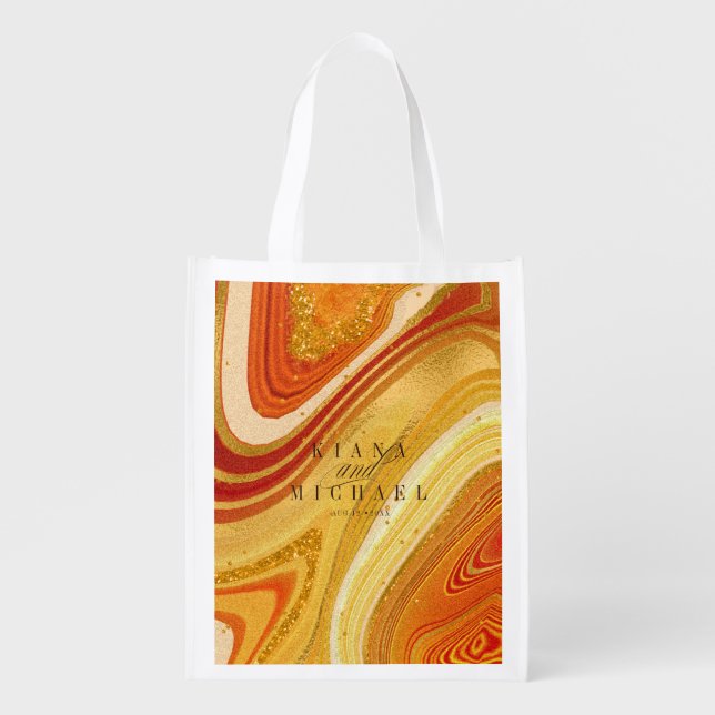Abstract Agate Wedding Hot Orange ID827 Grocery Bag (Front)