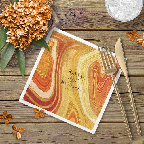 Abstract Agate Wedding Hot Orange ID827 Paper Dinner Napkins