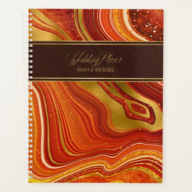 Abstract Agate Wedding Hot Orange ID827 Planner (Front)