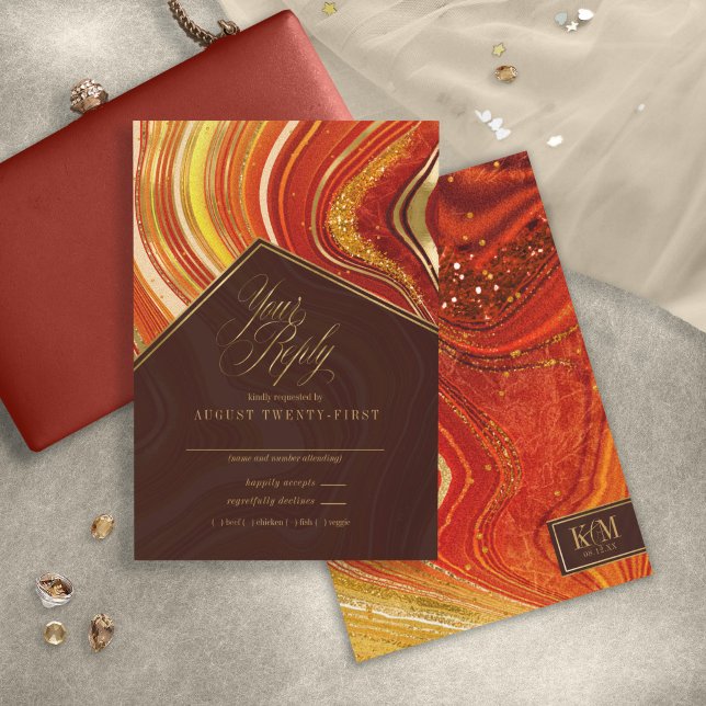Abstract Agate Wedding Hot Orange ID827 RSVP Card (Creator Uploaded)