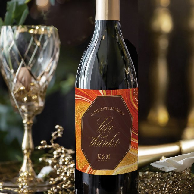 Abstract Agate Wedding Hot Orange ID827 Wine Label (Creator Uploaded)