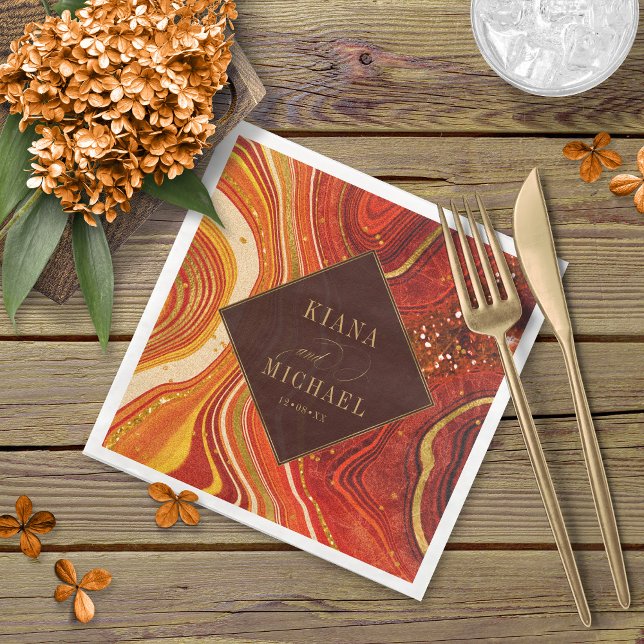 Abstract Agate Wedding Hot Orange v2 ID827 Paper Dinner Napkins (Creator Uploaded)