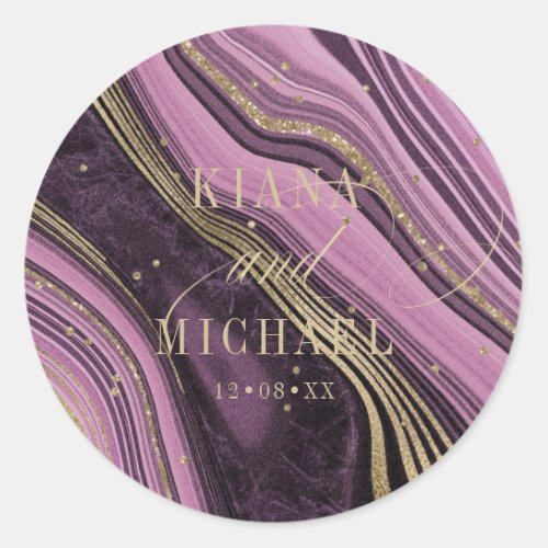 Abstract Agate Wedding Mauve ID827 Classic Round Sticker