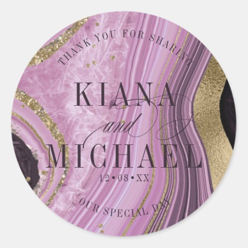 Abstract Agate Wedding Mauve ID827 Classic Round Sticker