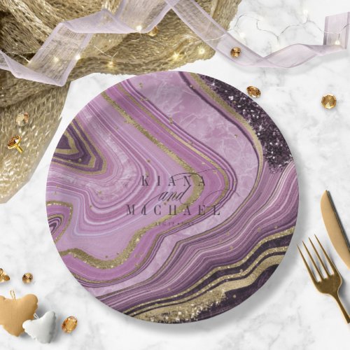 Abstract Agate Wedding Mauve ID827 Paper Plates