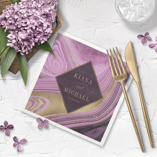 Abstract Agate Wedding Mauve v2 ID827 Paper Dinner Napkins