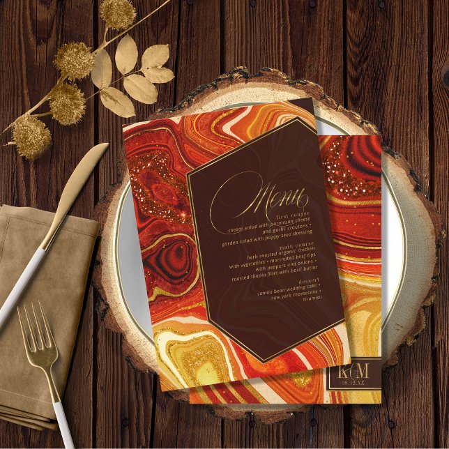 Abstract Agate Wedding Menu V1 Hot Orange ID827 (Creator Uploaded)