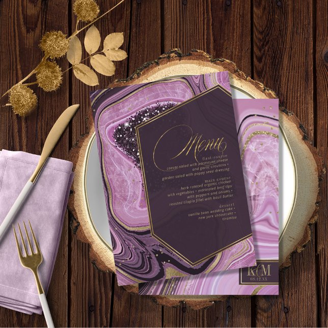 Abstract Agate Wedding Menu V1 Mauve ID827 (Creator Uploaded)