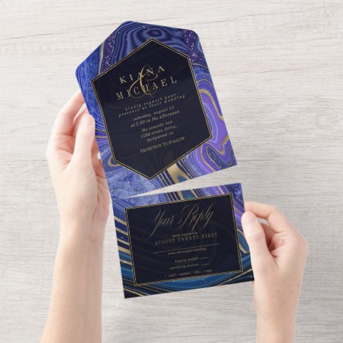 Abstract Agate Wedding Midnight ID827 All In One Invitation