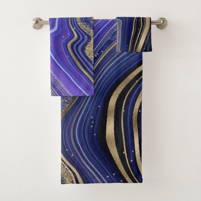 Abstract Agate Wedding Midnight ID827 Bath Towel Set (Insitu)