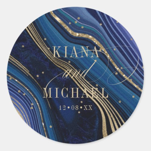 Abstract Agate Wedding Midnight ID827 Classic Round Sticker